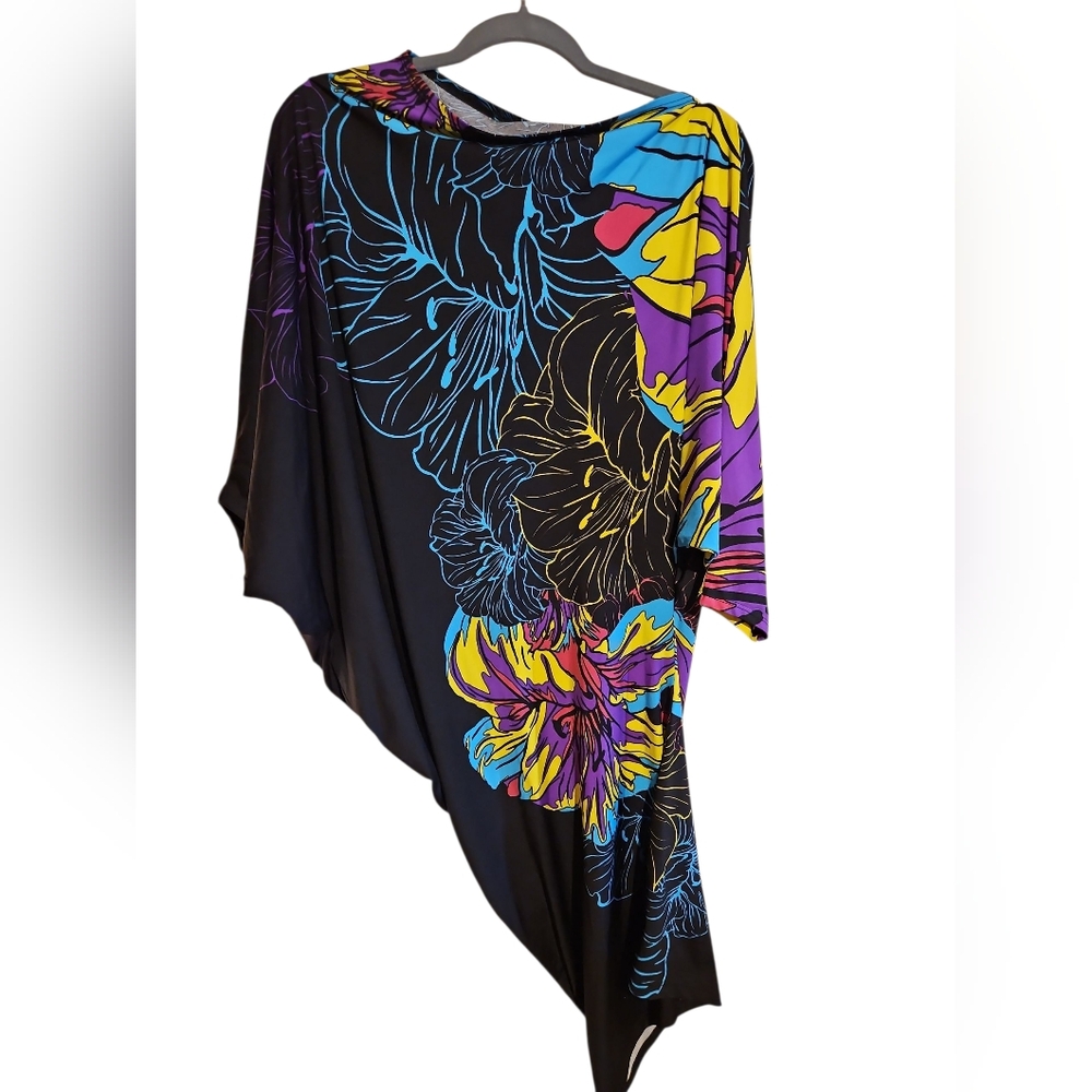 Arden B Floral Asymmetrical Dress - Black, Blue, Yellow, Purple